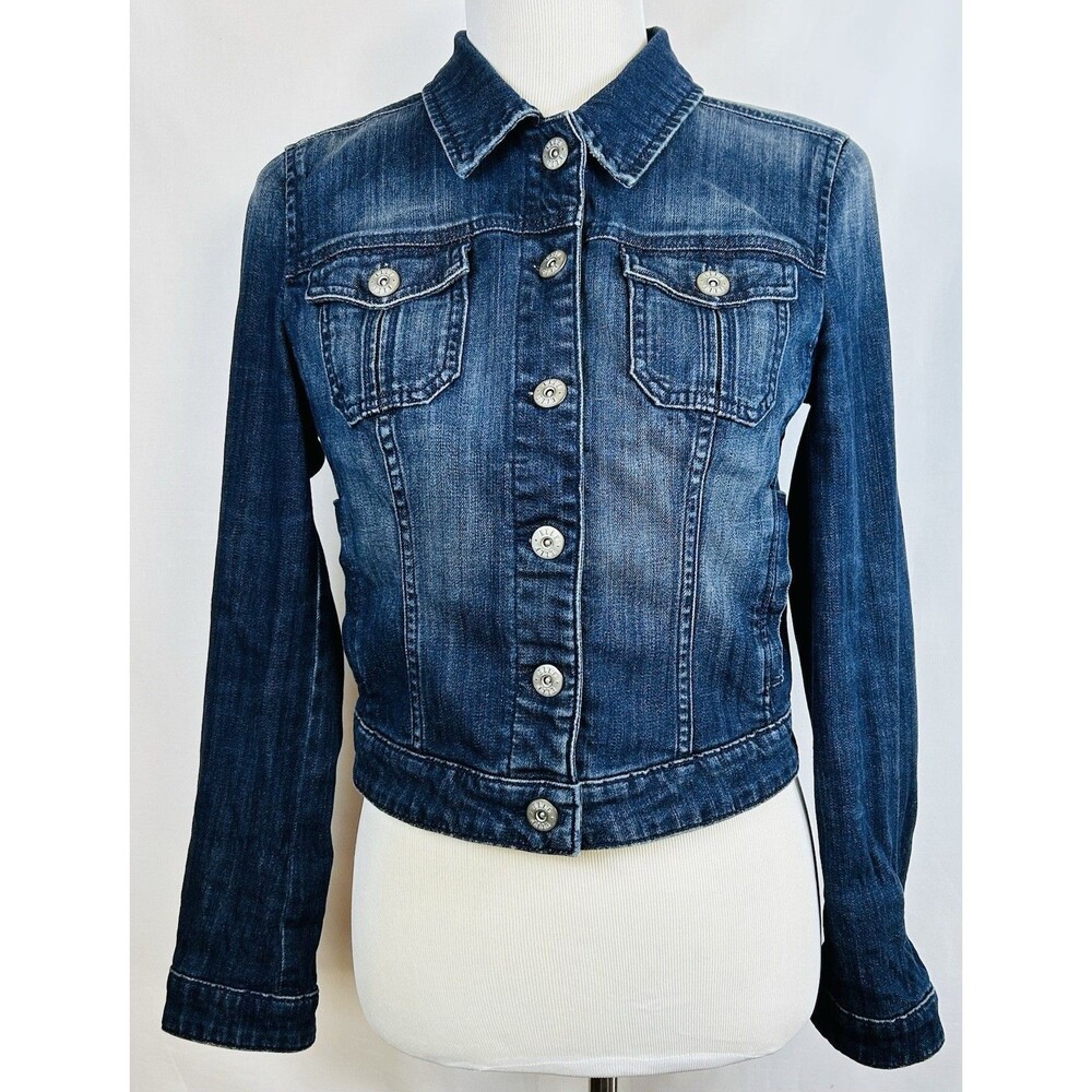 ELLE Denim Jacket Women's Size Small Dark Blue Stretch Classic Trucker